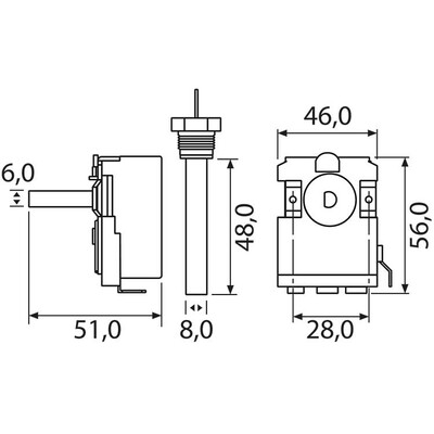 Termostat s kapilárovým čidlem Emerson typ 8654 30-150°C 3/8"M 16A 400V 1550mm