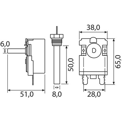 Termostat s kapilárovým čidlem Emerson typ 1536 0-160°C M14x1M 16A 400V 1550mm