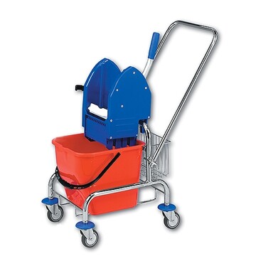 Chromovaný jednokbelíkový úklidový vozík CLAROL 1×17 l s plastovým čelisťovým ždímačem SPL a 17 l vědrem