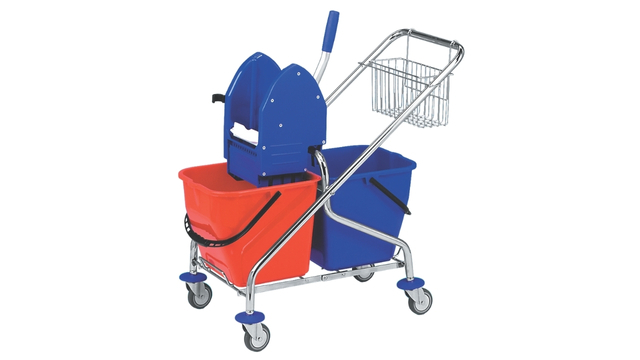 Dvoukbelíkový úklidový vozík CLAROL 2×17 l s chromovaným rámem a ždímačem SPL