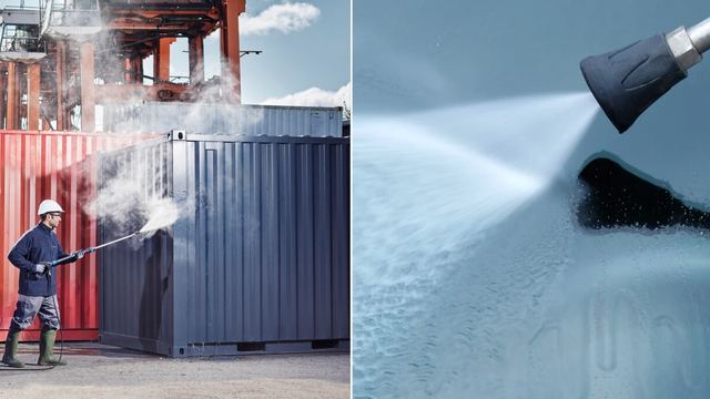 Horkovodní vysokotlaké čištění s párou na kontejneru vs. studený proud z trysky – srovnání účinku